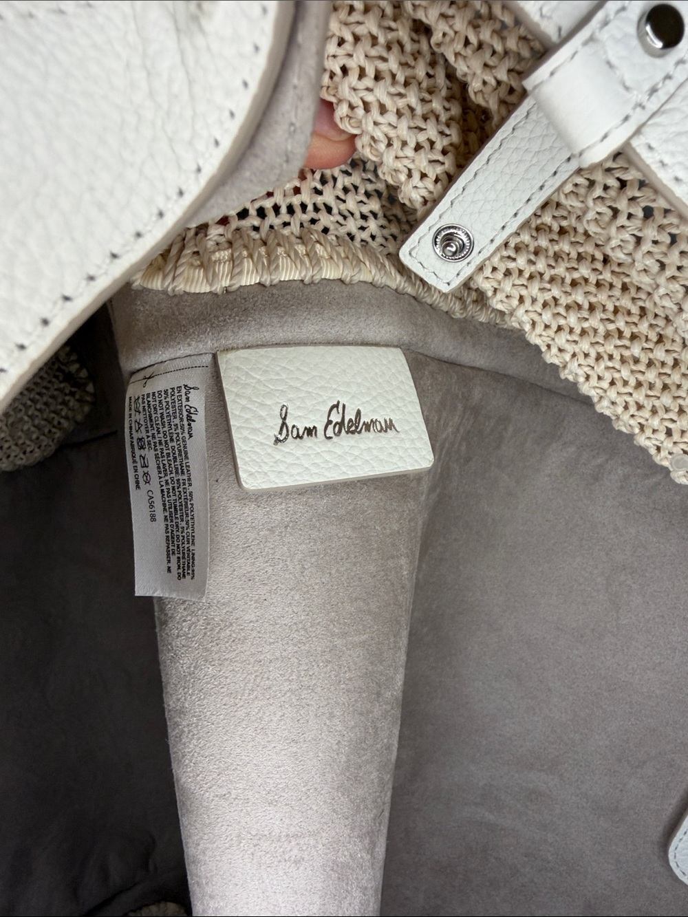 Sam Edelman White Leather & Beige Woven Shoulder Bag - Picture 8 of 8